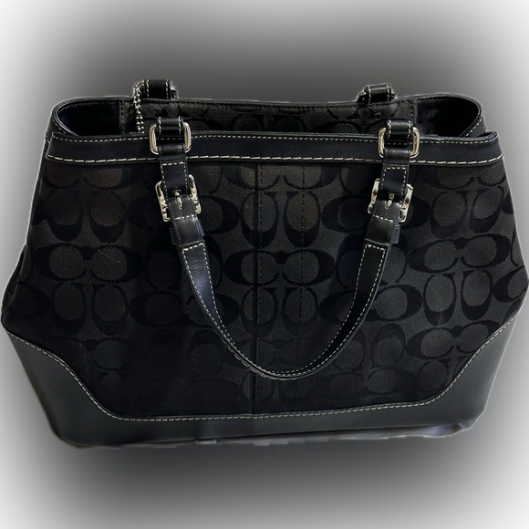 Coach Authentic Preowned. Black Signature Jacquard & Black Leather Satchel Bag. - Picture 13 of 15